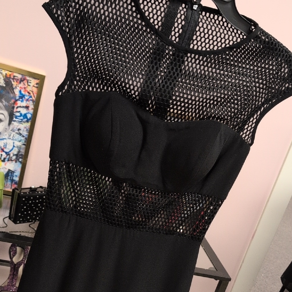 Mac Duggal Black Mesh Midi Dress - Picture 2 of 9